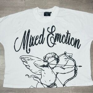 Mixed Emotion White Graphic Tee With Rhinestones